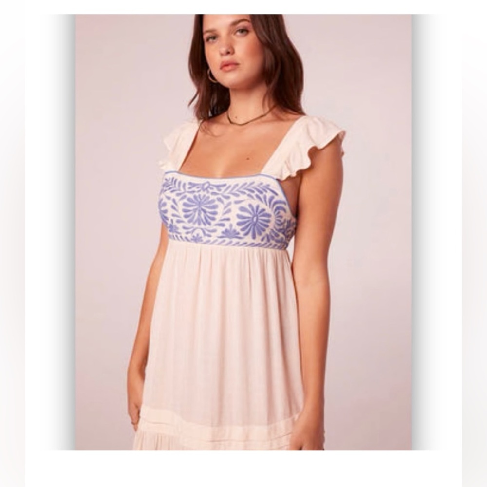 NWT | BAND OF THE FREE NAVYA DRESS | Size Large | Blue & Cream Tiered Midi Dress - Picture 5 of 9